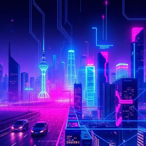 Neon Skyline free AI music track template cover art